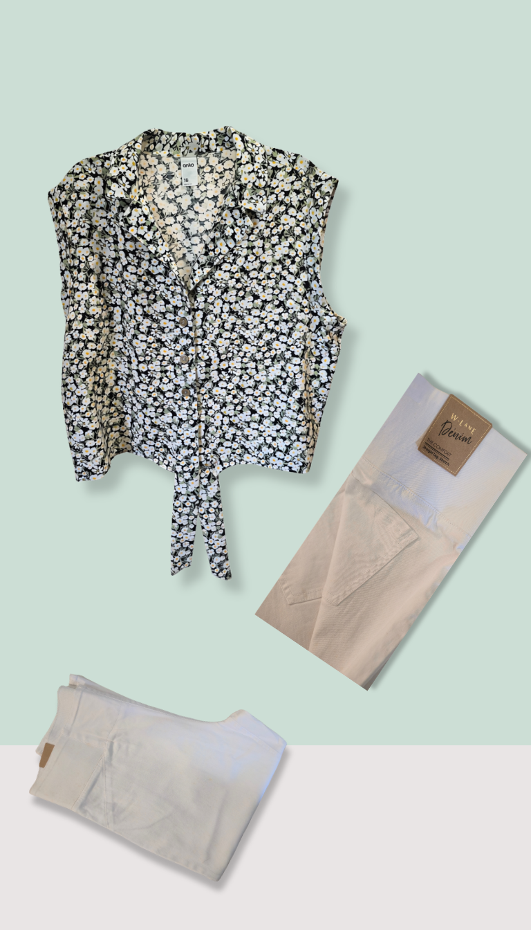 Size 18 White ¾ Jeans & Cropped Shirt Combo