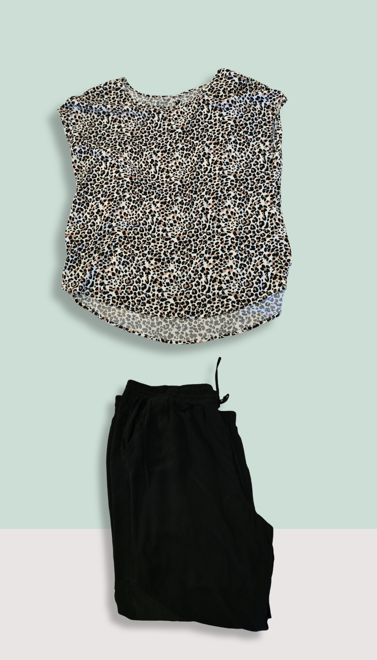 Leopard Print Top & Black Pants Combo – Approx. Size 16–18